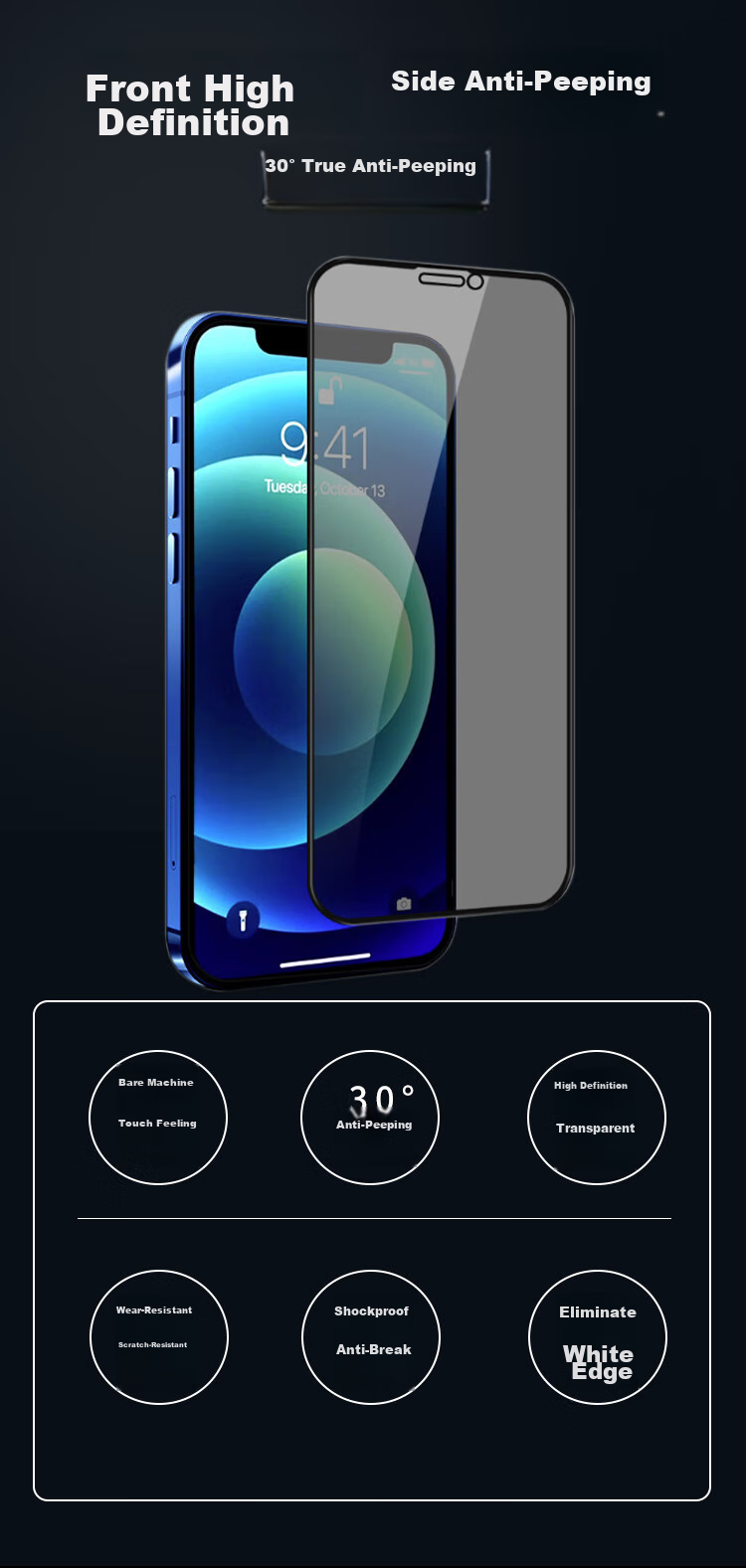 MAIKUQI Privacy Screen Protector for Apple IPhone 12/12 Pro, Full Coverage Anti-Peeping Tempered Glass Film, Anti-Shatter Edge Front Film, 2-Pack, Does Not Support Fingerprint Unlock 1