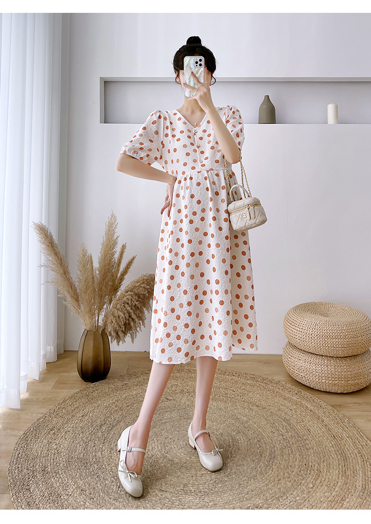 JOYNCLEON Maternity Summer Dress Lightweight Plus Size Loose Polka Dot Floral Long Dress Orange XL Jly157192 14