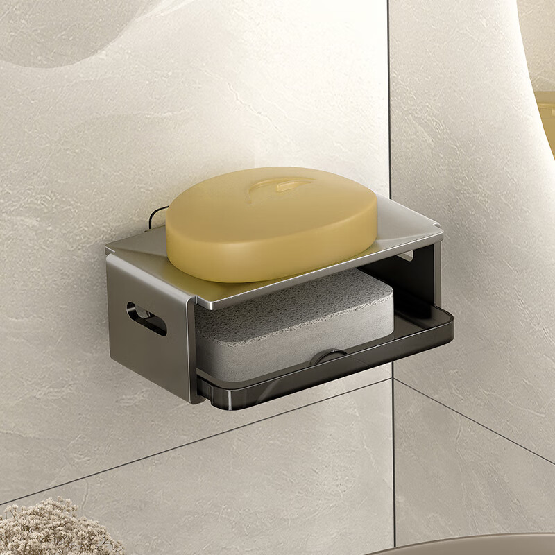 Huxiansen Soap Dish without Drilling, Space Aluminum Suction Cup Wall-Mounted Storage Rack for Bathroom, Luxurious Home Use 5