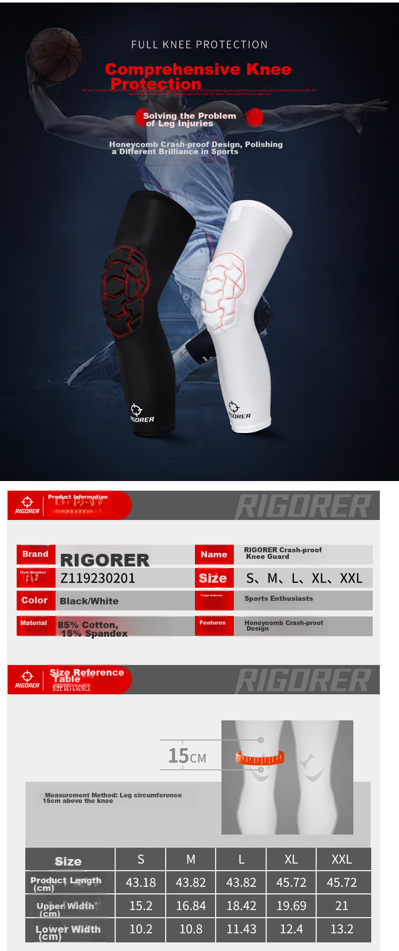 RIGORER Knee Brace for Sports Patella Meniscus Support Fixed Honeycomb Protector for Running, Basketball, Sports Impact Protection Gear for Me 2