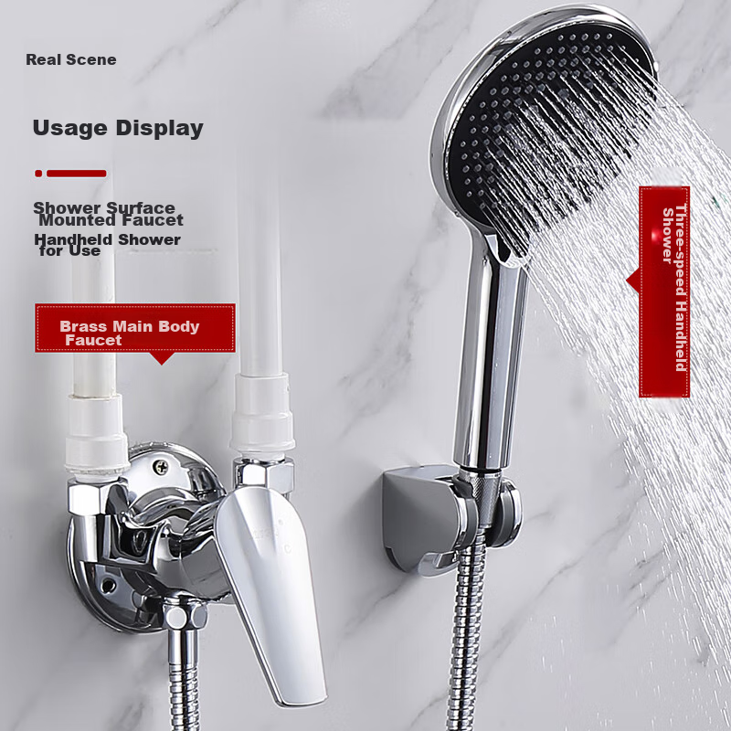 Larsd Shower Mixing Valve Set, Surface-Mounted Shower Faucet And Handheld Shower Set, Copper Body Cold And Hot Shower Switch LD56031