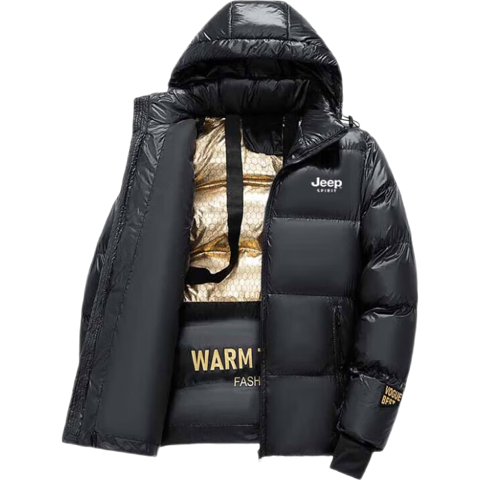 JEEP SPIRIT Men's Thickened Hooded Warm Cotton Jacket Autumn Winter Black 2XL