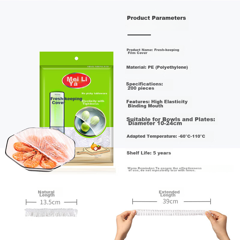 MARYYA Food-Grade Plastic Wrap, 200 Pieces, Disposable Large Food Covers, Kitchen Dust-Proof Bowl Covers for Leftovers