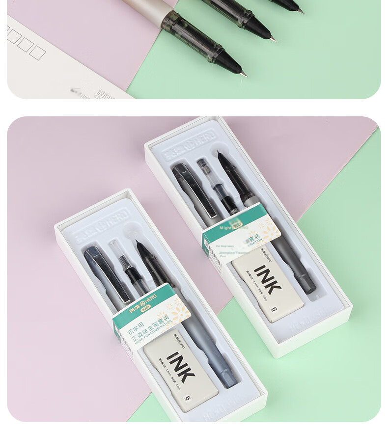 HERO Calligraphy Pen, 856 Bent Tip Iridium Gold Business Office Signature Calligraphy Practice Ink Pen, Black 15
