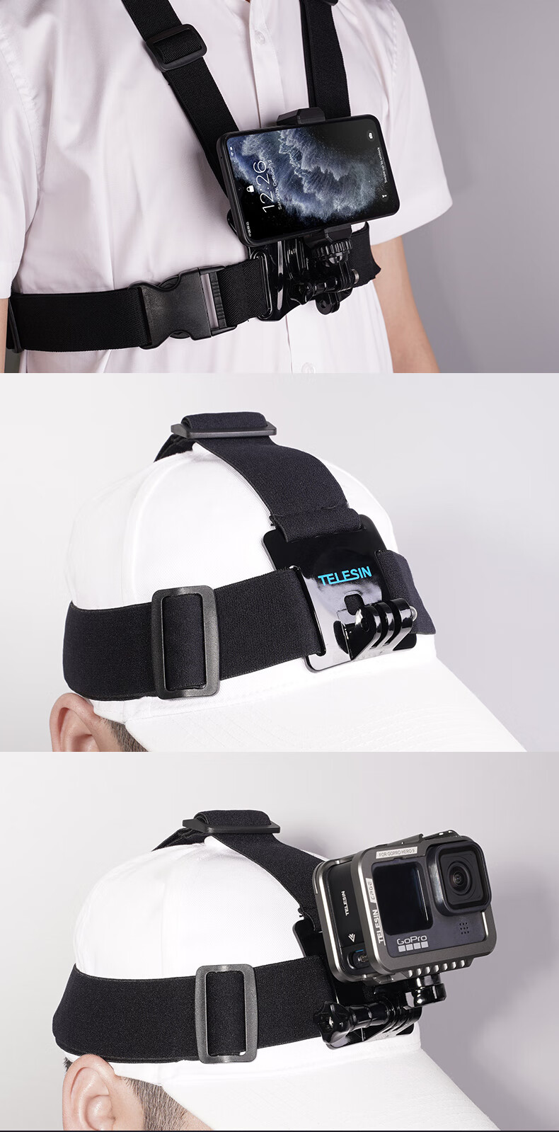 TELESIN Compatible Chest Strap for GoPro, DJI Action 4 5pro/6 Chest Mount, Sports Camera Chest Strap, Insta360 First-Person View Shooting Bracket, Nano Chest Strap 13