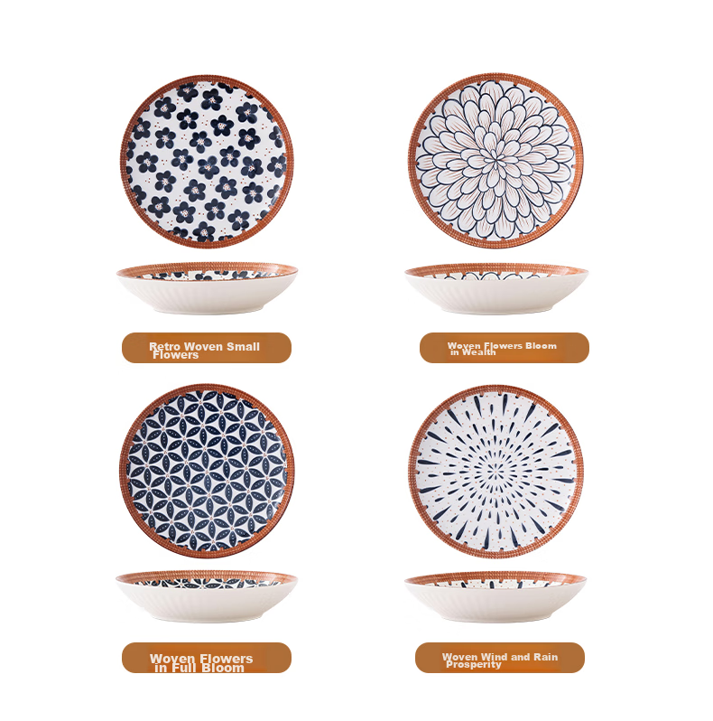 JIWUSENLIN Dinnerware Set, Plates for Home Use, Steak Plate, Western-Style Plate Set, Dish Plate, Dumpling Plate, Random Floral Pattern, 4-Piece Set 10