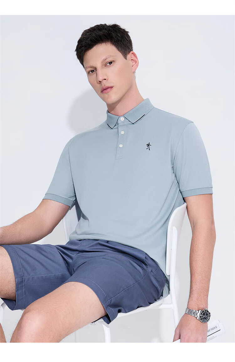 DANCING WOLVES [Soft And Stretchy] Fashionable Versatile Breathable Casual Men's Short-Sleeve POLO Shirt, 102 Navy Blue, Size 165 3