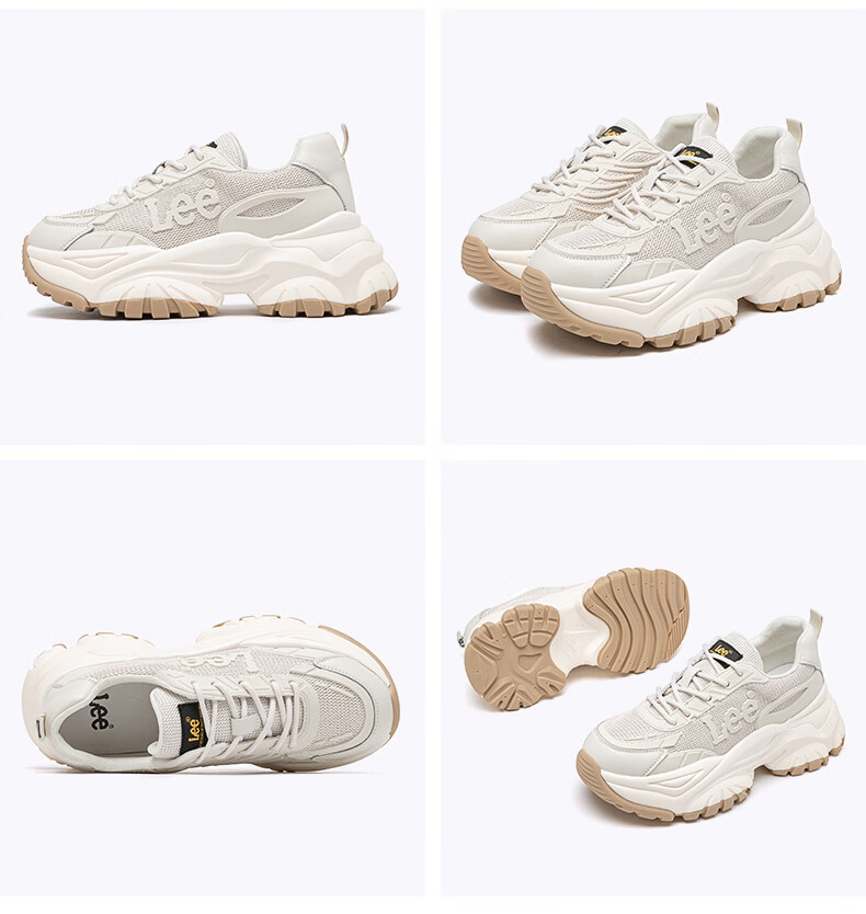Lee Women's Casual Dad Sneakers Sports Fashion Thick Sole Height Increasing Breathable Mesh Sports Shoes Light Beige Size 37 11