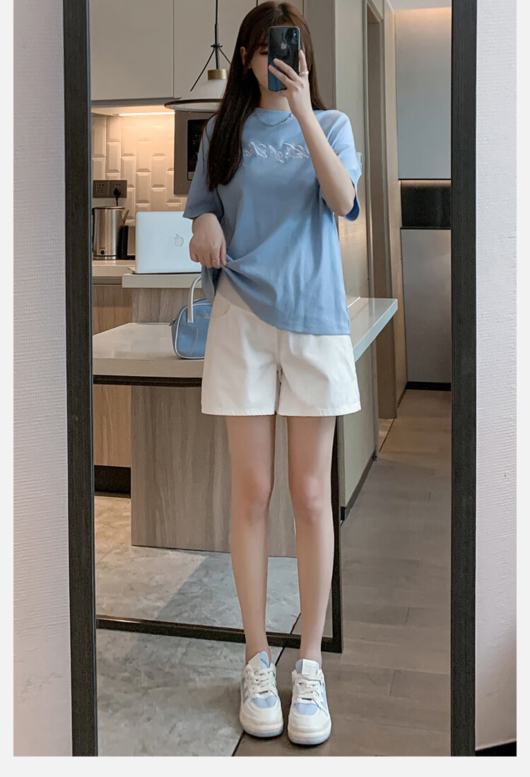 JOYNCLEON Maternity Shorts Summer Thin Cotton Denim Leggings Safety Pants Maternity Wear Off-White L Jyk176505 34
