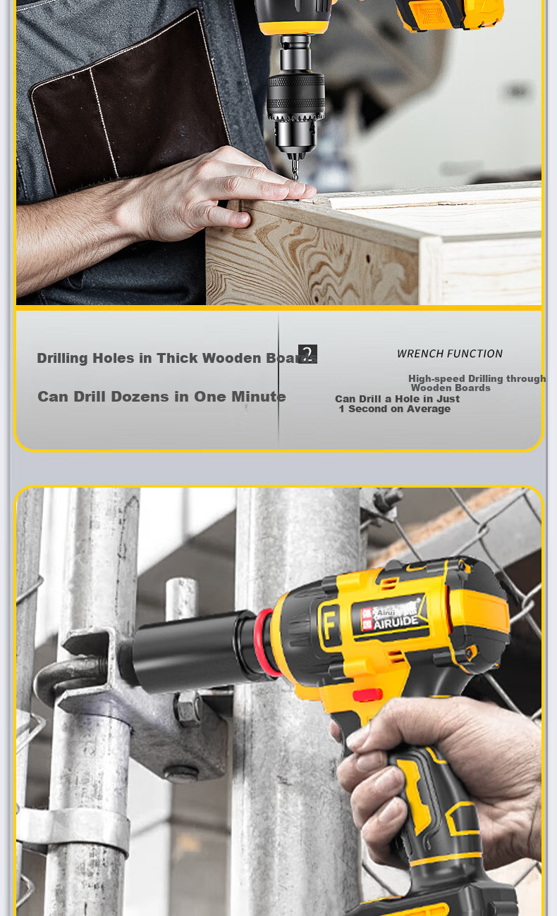 Airuide 780N Lithium Battery Electric Wrench, High Torque Brushless Electric Wrench, Impact Wrench, Electric Drill, Pneumatic Impact Wrench, Socket Set, Power Tool 9