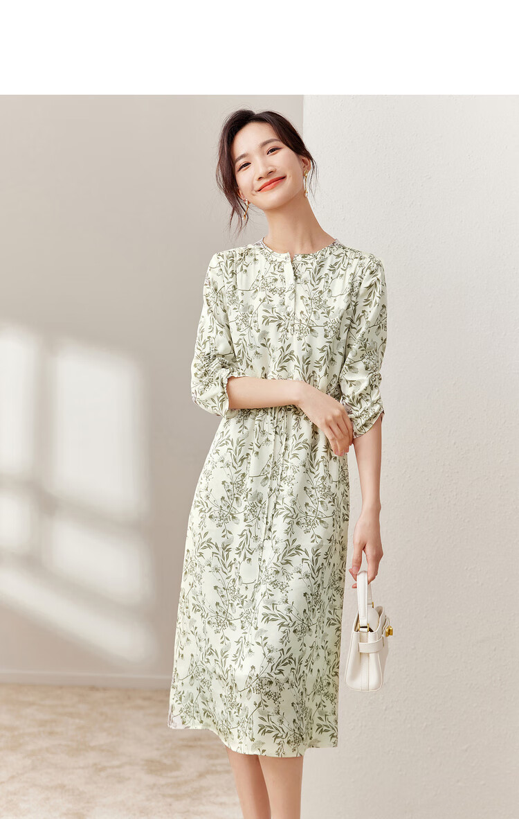 Sentubila New Chinese-Style National Style Dress, Summer Wear, Blue And White Porcelain Print, Elegant Waist-Cinching Slimming Dress, White with Blue Flowers, Size L 15