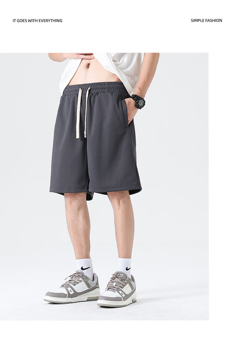 GENIOLAMODE Men's Shorts, Summer Style, Heavy 300G, Casual Draping Loose Fit, Athletic Straight-Leg Five-Point Pants for Me 10