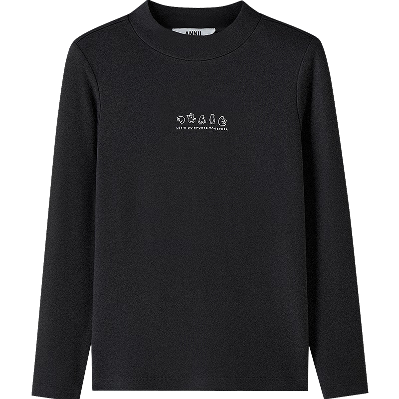 Annil Kids Boys and Girls Mid-Neck Long Sleeve Knit Sweater 2025 Winter New Base Shirt Deep Black and Heather Gray 150