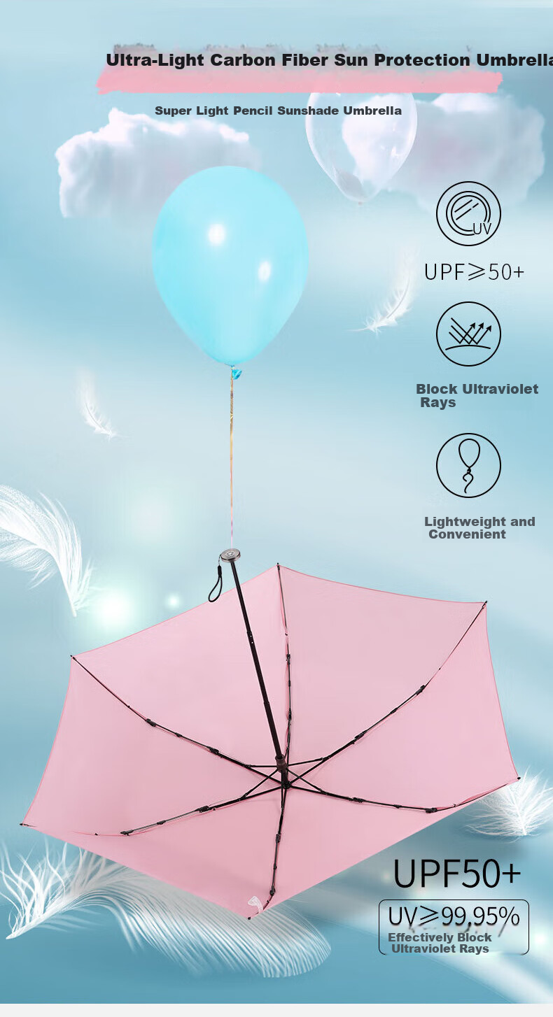 MAMORU UV Protection Sun Umbrella, Tri-Fold Colored Plastic Sunshade, Ultra-Light Carbon Fiber Pencil Umbrella 135g Light Gree 2