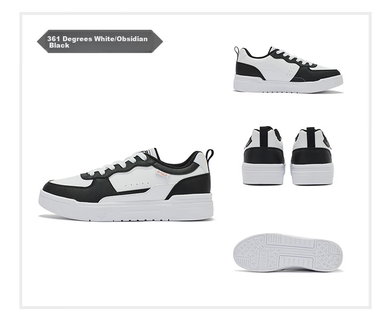 361° Men's Sports Shoes Spring Summer New Retro Leather Basic White Casual Sneakers 672616618-2 55
