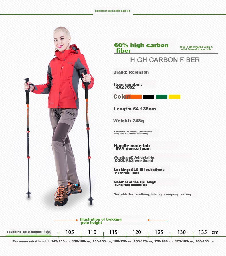 Lubinxun Carbon Fiber Ultra-Light Trekking Pole with External Lock, Straight Handle, Folding And Collapsible Three-Section Design, Glossy Black 7