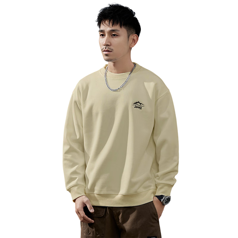 JEEP Spring And Autumn Round Neck Sweatshirt for Men, Loose Casual Sports High-End T-Shirt Top Outerwear