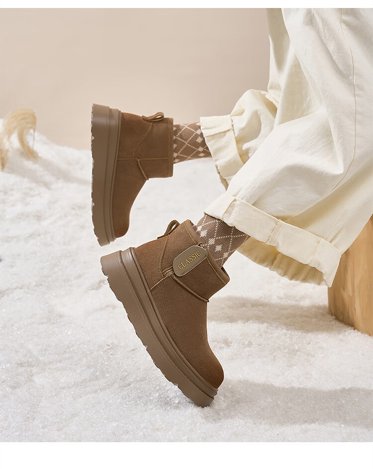 ZHR Women's Thick-Soled Winter Snow Boots with Fleece Lining, Warm Short Boots, Versatile Northeast Cotton Shoes JT72 Camel Color Size 38 17