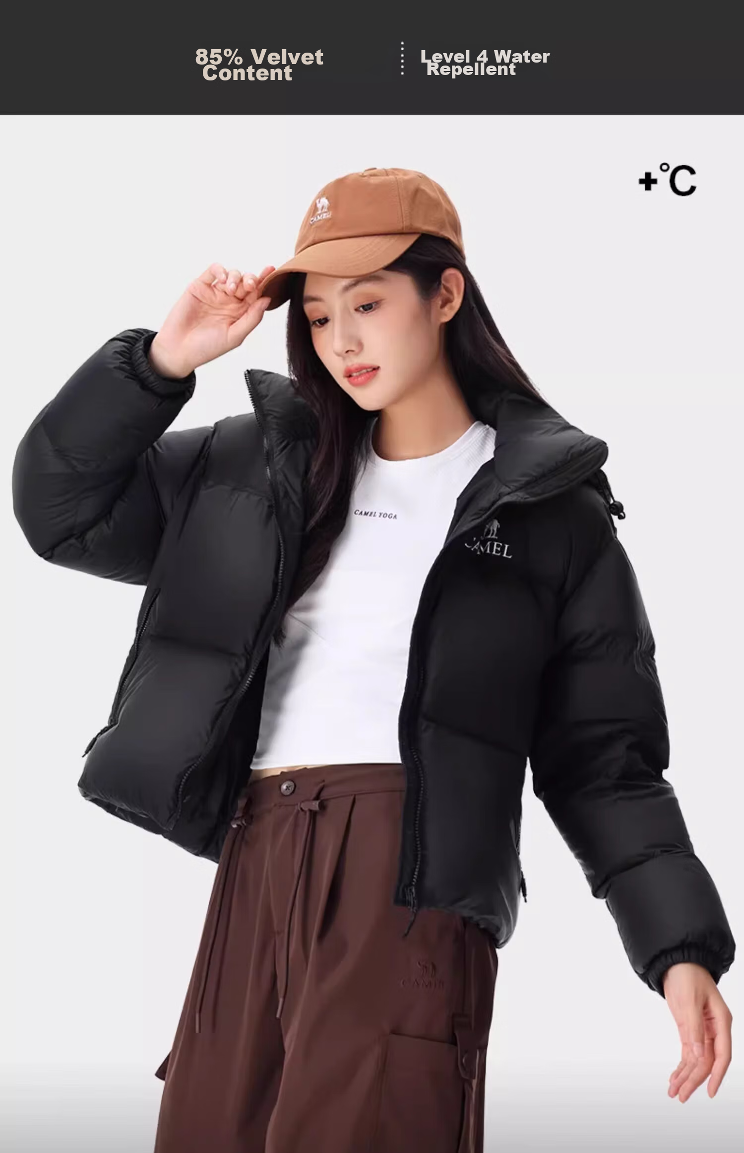 CAMEL [Black Diamond Series] Women's Short Outdoor down Jacket, Ladies' Thickened Warm Hooded Puffer down Coat 1