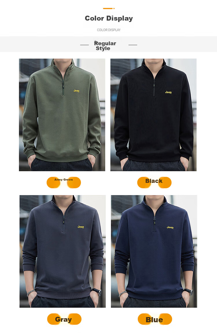 JEEP Men's Sweatshirt, Loose-Fitting Stand-Collar Long-Sleeve T-Shirt for Spring And Autumn, Casual Menswear, Army Green, 2XL 10