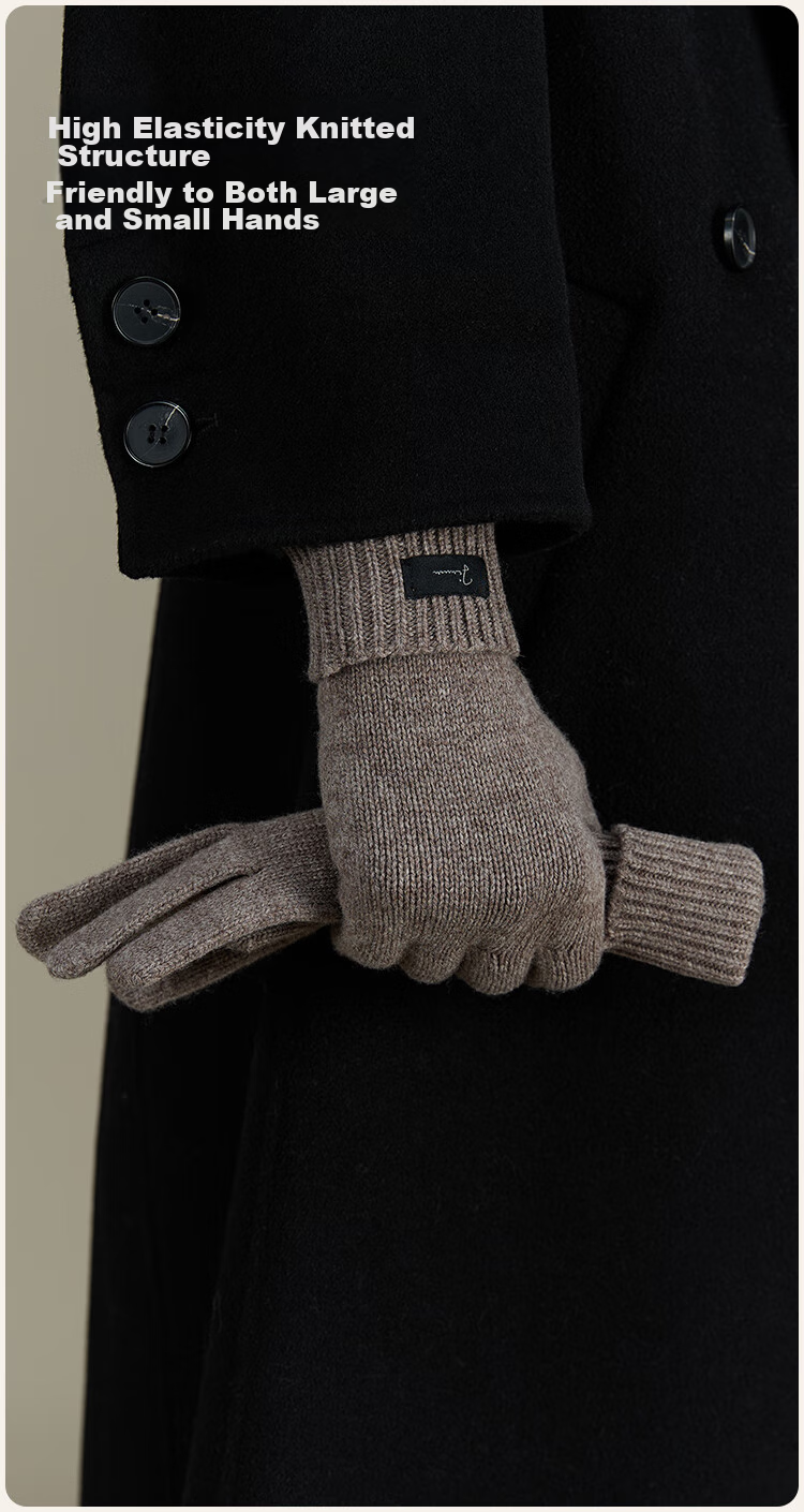 JIUMU 100% Wool Warm Gloves for Men, Winter Thickened Cold-Proof Touchscreen Compatible Knitted Woolen Gloves 8