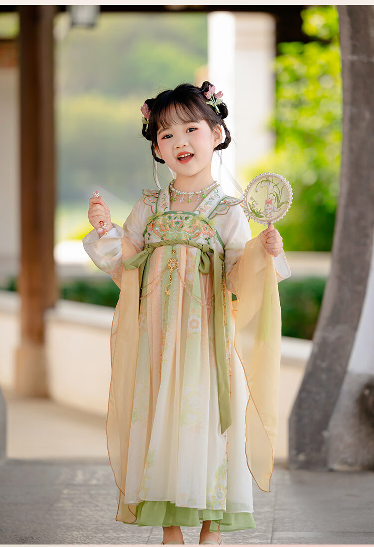 Menghu Qinglai Girls' Spring And Autumn Ancient Style Ethereal Ru Skirt, Oriental Minimalist Luxury Style, Light Green (Without Waist Chain), Size 100 23