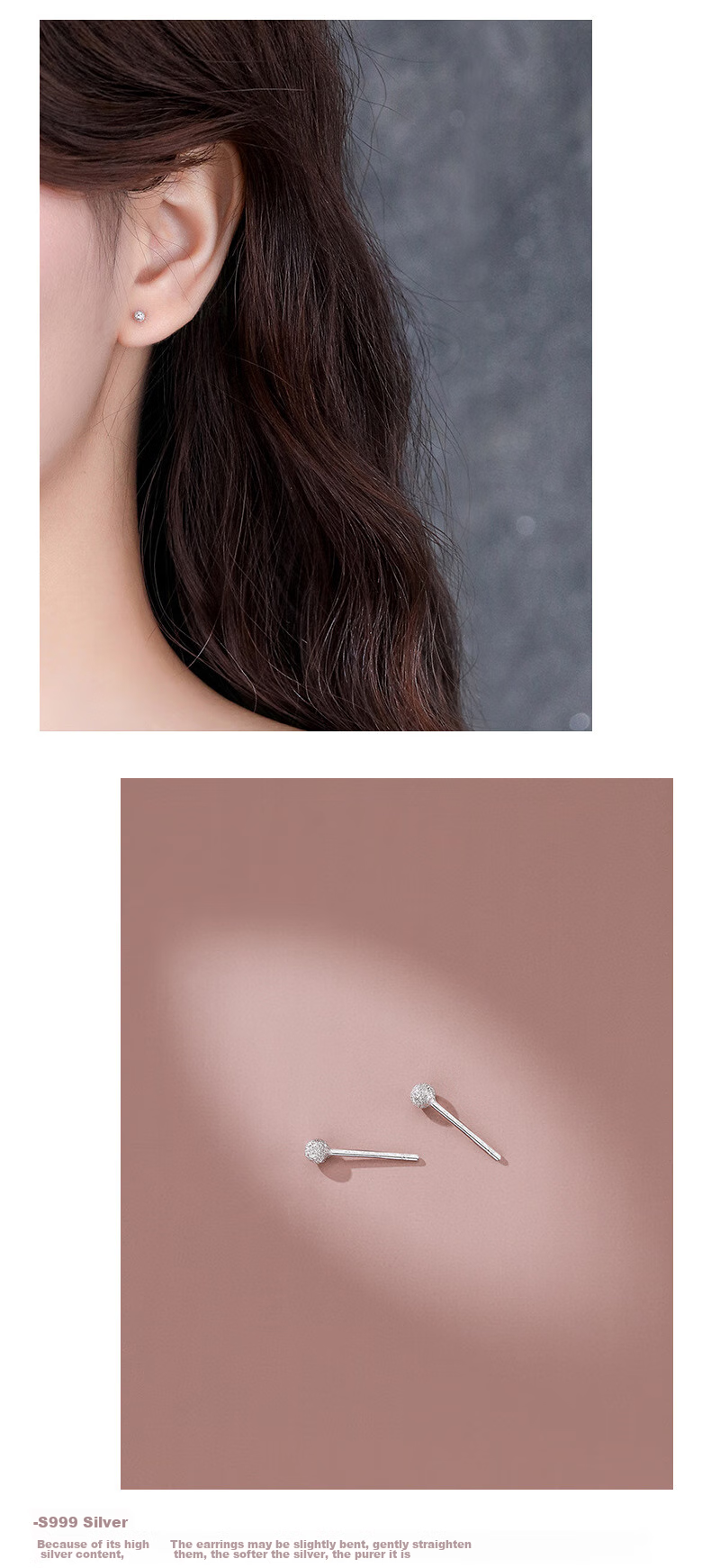 Dijing 999 Sterling Silver Stud Earrings for Women, Ear Hole Jewelry Gift Box, One Week Earrings, Ear Bone Studs, Simple And Elegant Set Box Earrings 5