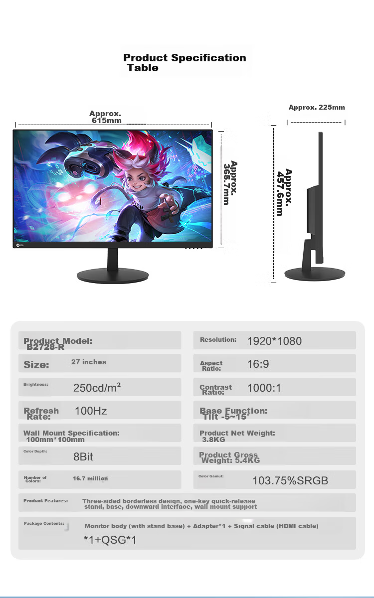 Lenovo Lecoo, 27-Inch IPS, 100Hz Refresh Rate, Full HD, 103% SRGB Wide Color Gamut, Narrow Bezel, Wide Viewing Angle, Computer Monitor for Office And Gaming, B2728-R 10