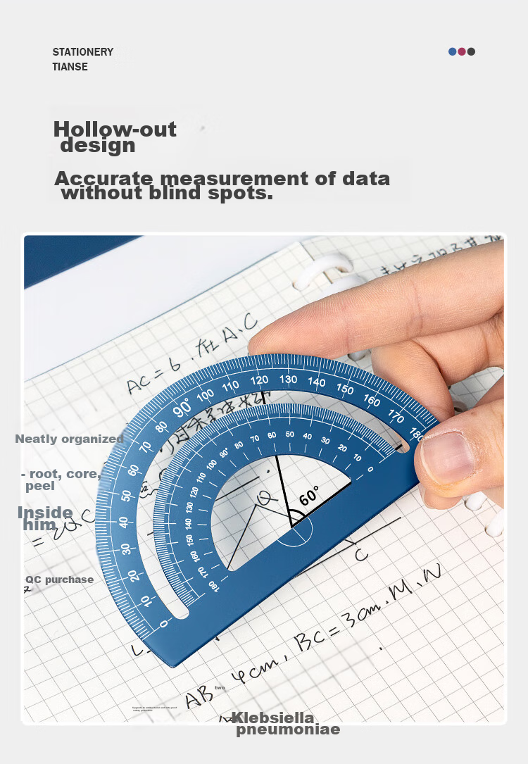 TIANSE Middle School Student Ruler Set, 20cm Straight Ruler with 360° Protractor, Integrated Triangle Ruler And Triangle Board, Drawing 4-Piece Stationery Set, TS-5718 No Formula Function Ruler Set 5