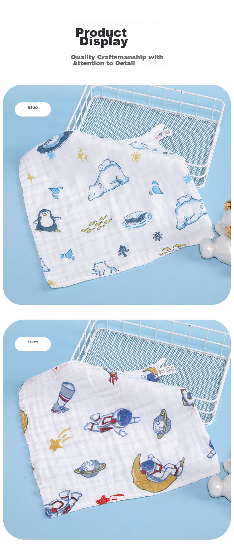 Grace Antibacterial Baby Towel, Class A 4-Layer Gauze Drool Bib, Children's Face Washcloth, 30*30cm, 16g, 2 Pieces 9