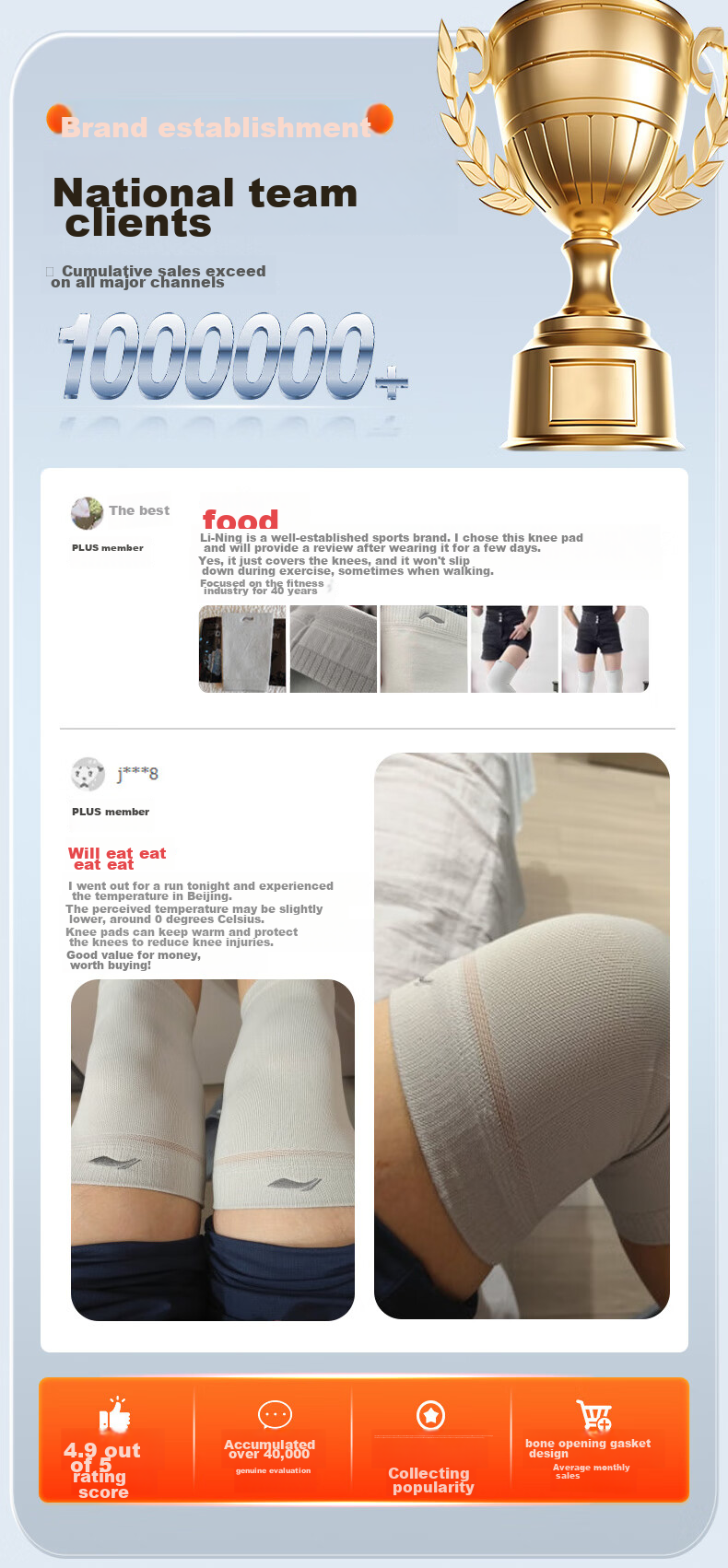 Li-Ning Knee Brace for Sports, Running, Warmth, Women's Cold Legs, Meniscus Injury, Specialized for Knees in Basketball, Badminton, Patella Protection, Hiking 3