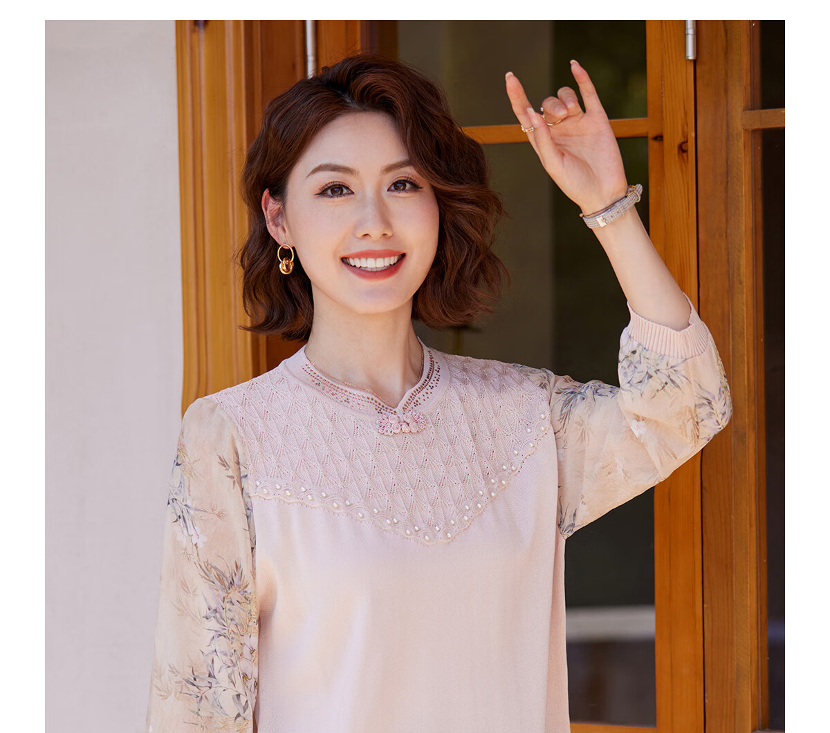 YUZHAOLIN Traditional Chinese Style 3/4 Sleeve T-Shirt for Middle-aged and Elderly Women, Grandma Top Y244T5825 21