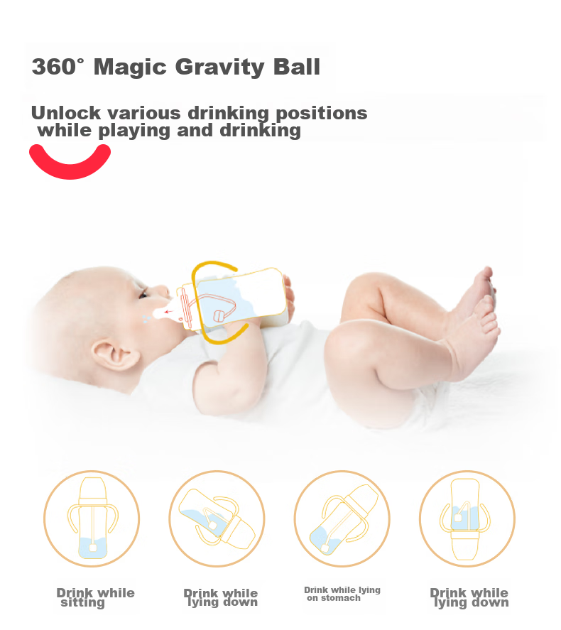 Evorie Wide-Mouth Straw Bottle with Handle, PP Material Baby Bottle 240ml (Random Color) 5