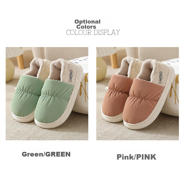 CARTELO Cotton Slippers for Women, Winter Heel-Covered Fleece-Lined Warm Maternity Shoes Cotton Footwear 1008M Green Size 36-37 5