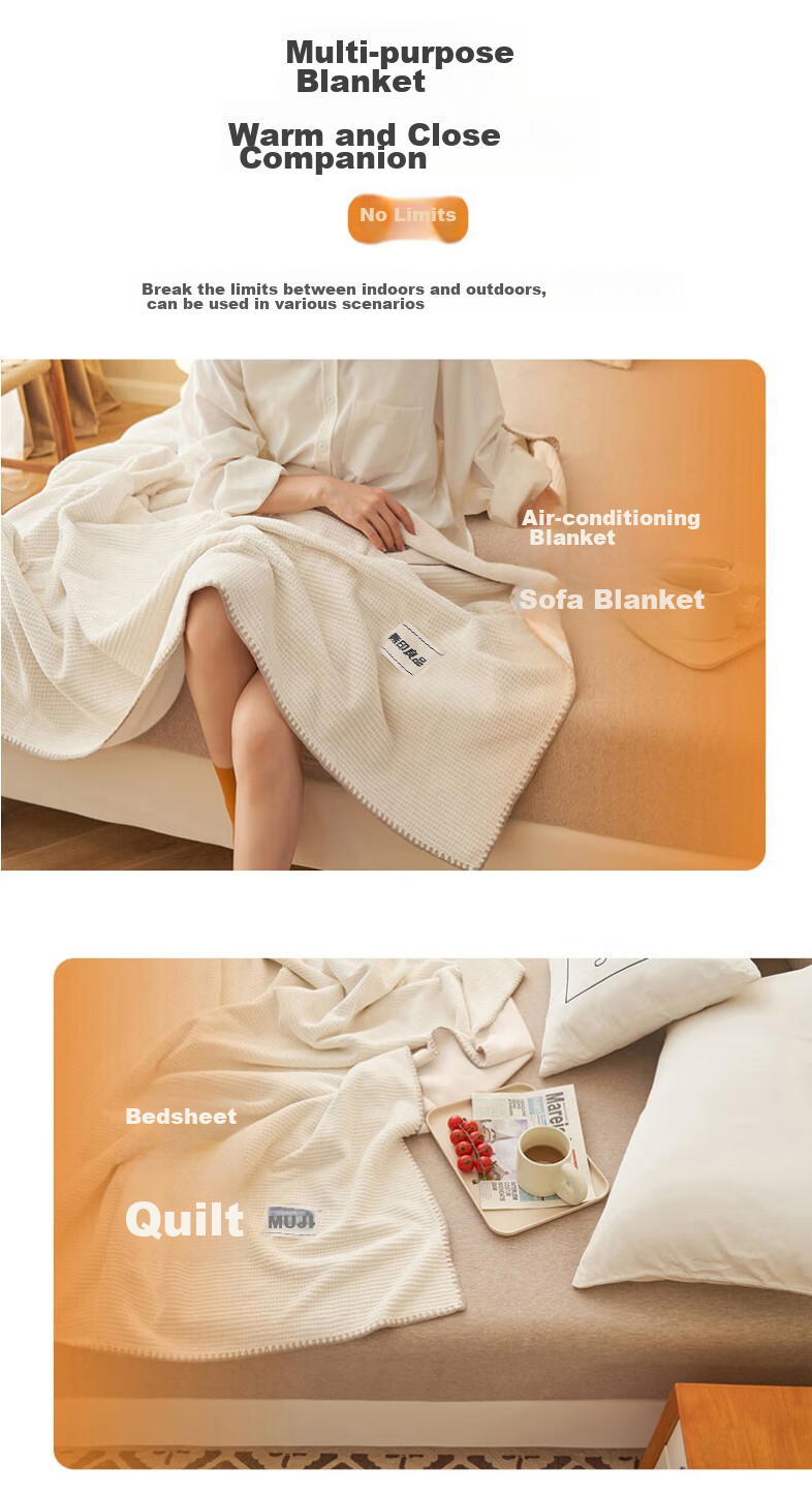 Wuyinliangpin Thickened Waffle Pattern Blanket Nap Throw Quilt Air Conditioning Cover 150*200cm Space Gray 3