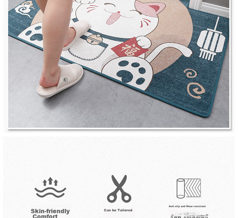 MOON TIME Entrance Mat, Doorway Foot Mat, Indoor Doormat, Non-Slip, Dirt-Resistant, Cuttable, 80*120cm, Blue Cat 2
