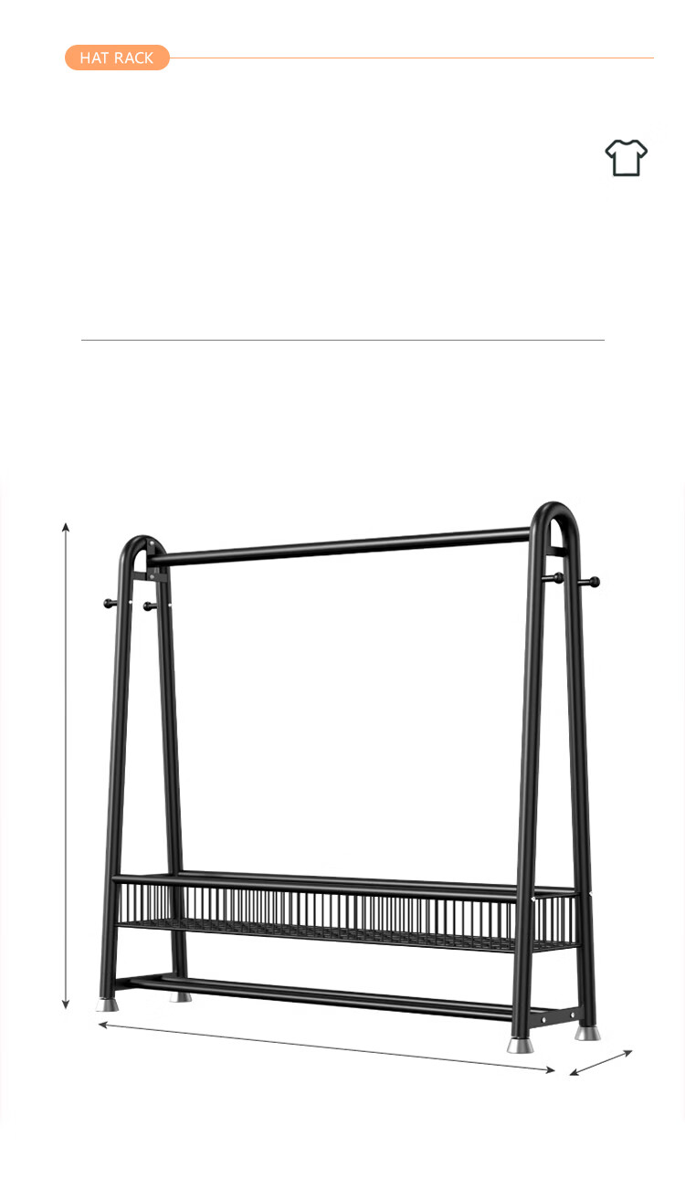 Huakaizhixing Clothes Drying Rack, Floor-Standing Coat Rack, Bedroom Clothes Hanger, Thickened Clothes Rack, YJ102 Double-Layer, Heightened 1.5 Meters, Black 11