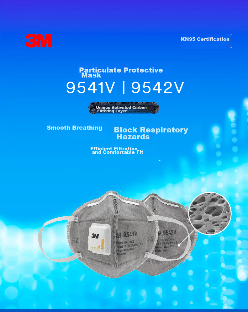 3M 9542V Activated Carbon Face Mask, 20 Pieces/box, Head-Mounted KN95 with Breathing Valve, Breathable, Particle-Proof, Odor-Resistant 3