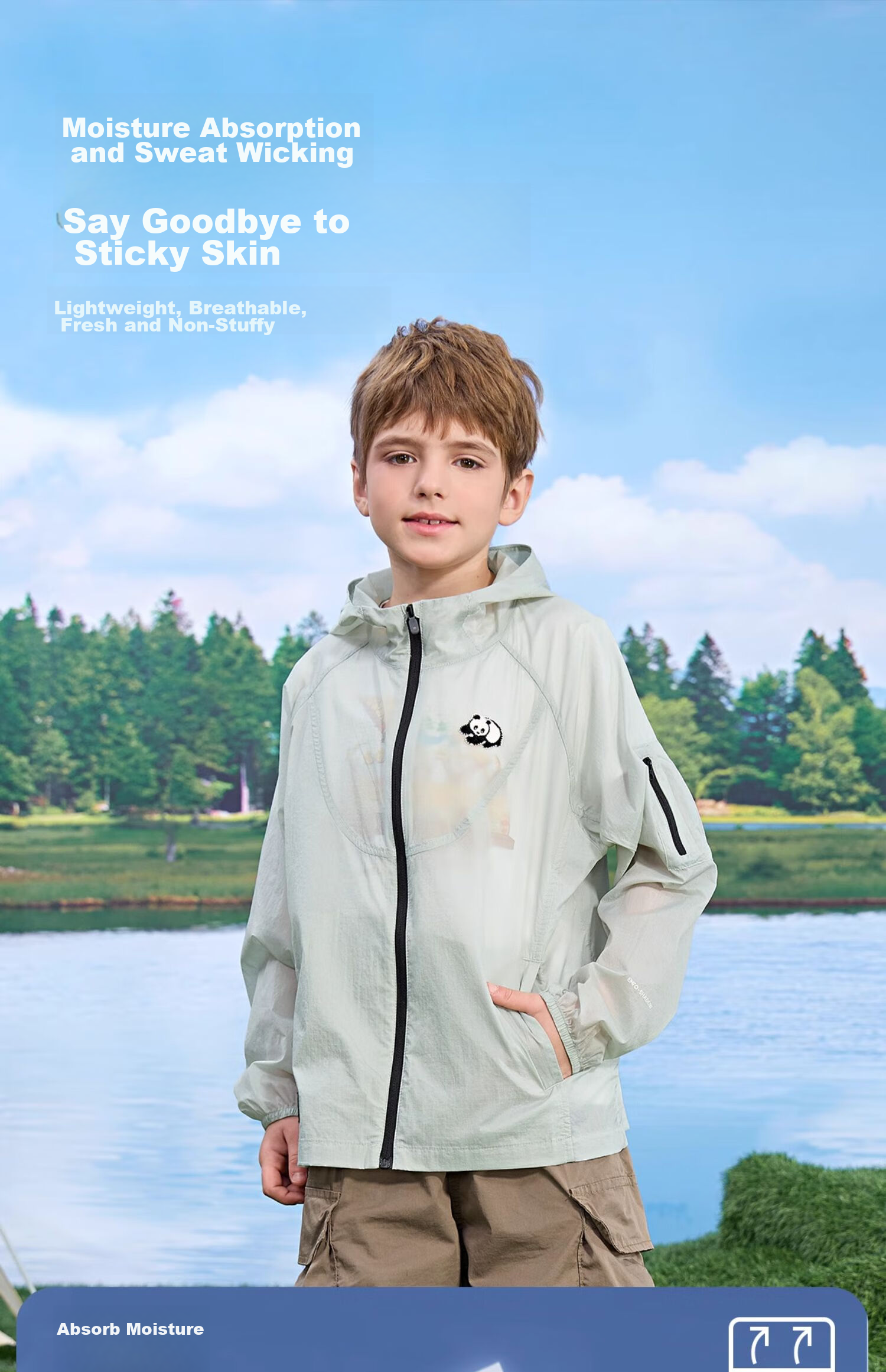 CAMEL Children's Skin Coat Jacket, Cool-Feeling for Older Kids, UPF50+ Sun Protection Clothing [Panda Co-Branded Edition] A64BA68158 13