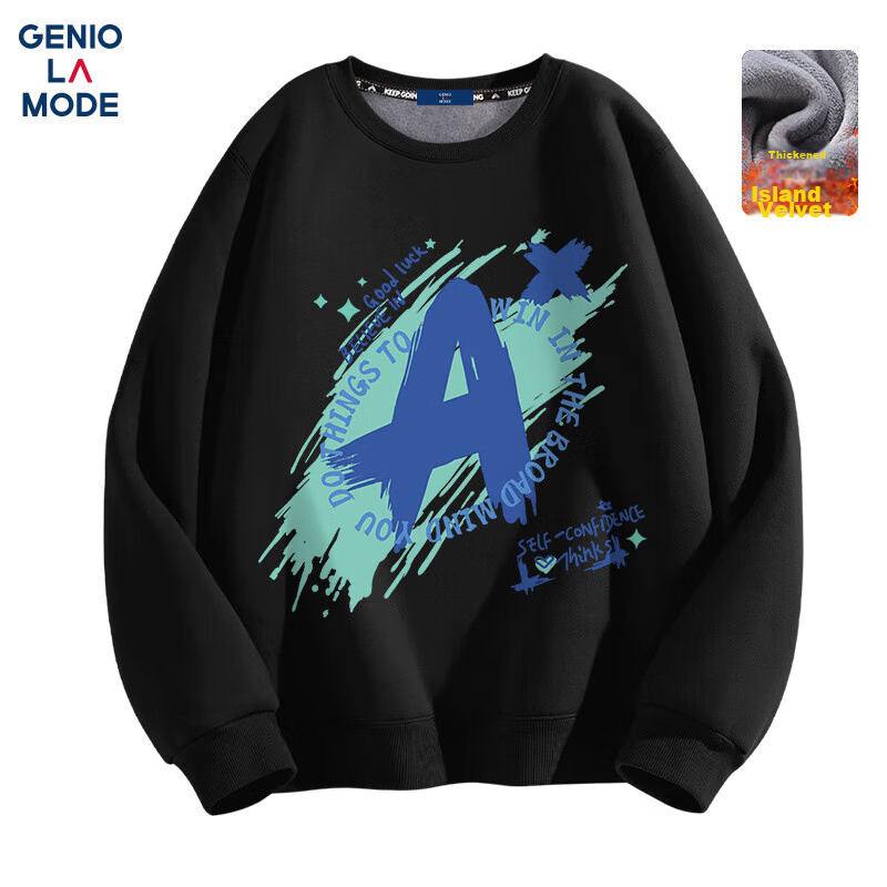 GENIOLAMODE Men's Sweatshirt, Autumn And Winter Fleece-Lined Warm Round Neck Thickened Hoodless Long-Sleeve Pullover Base Layer Men's Top
