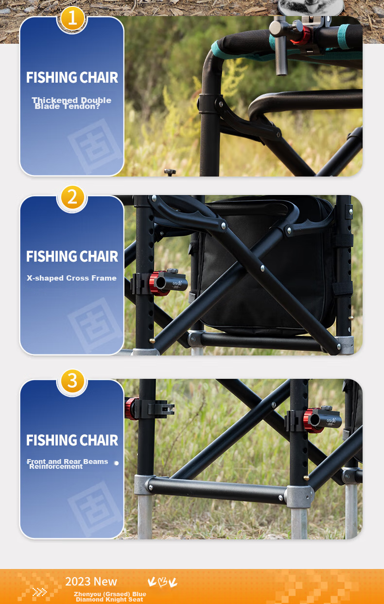 Grsaed Fishing Chair, All-Terrain Knight Chair, Multifunctional Outdoor Folding Chair, Complete Set of Fishing Chairs, Blue Diamond, Aluminum And Magnesium Accessories 6