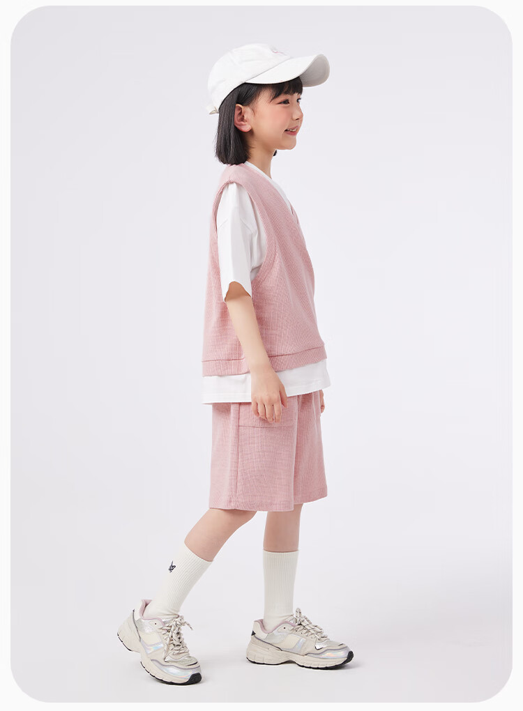 QQ DUCK Girls' Summer Outfit Set, Children's Sports Short-Sleeve Shorts, Youth Clothing, Waffle Texture, Green; Size 120 19