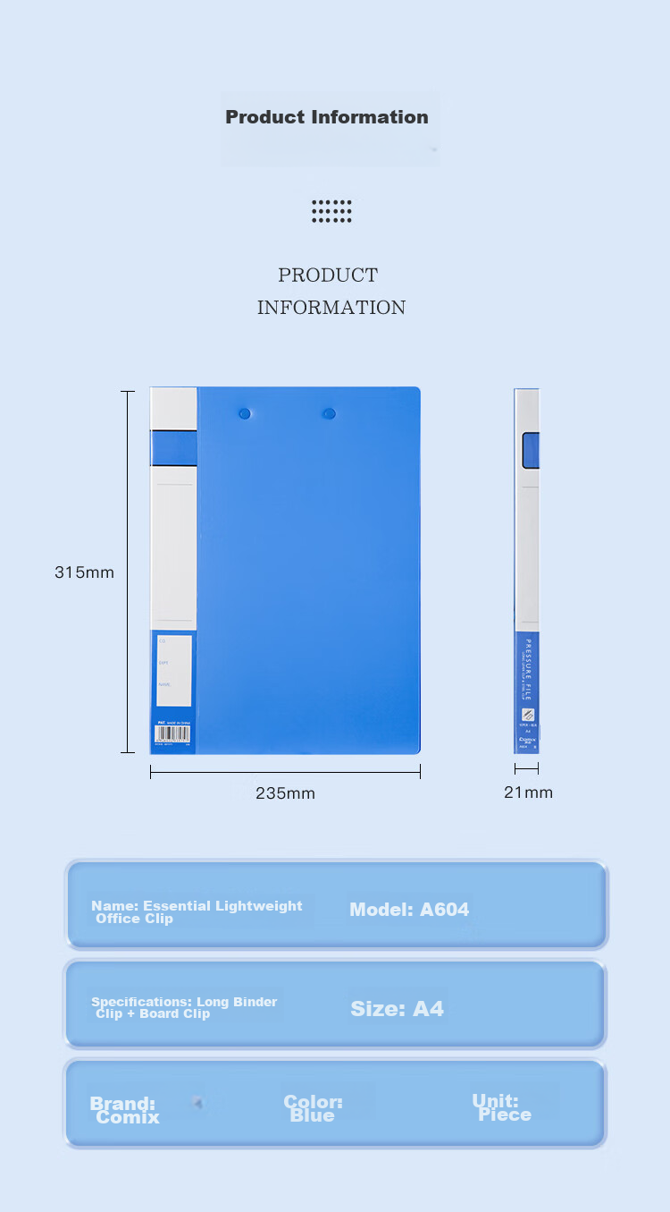 COMIX File/folder/long Folder + A4 Board Folder, Blue A604 5