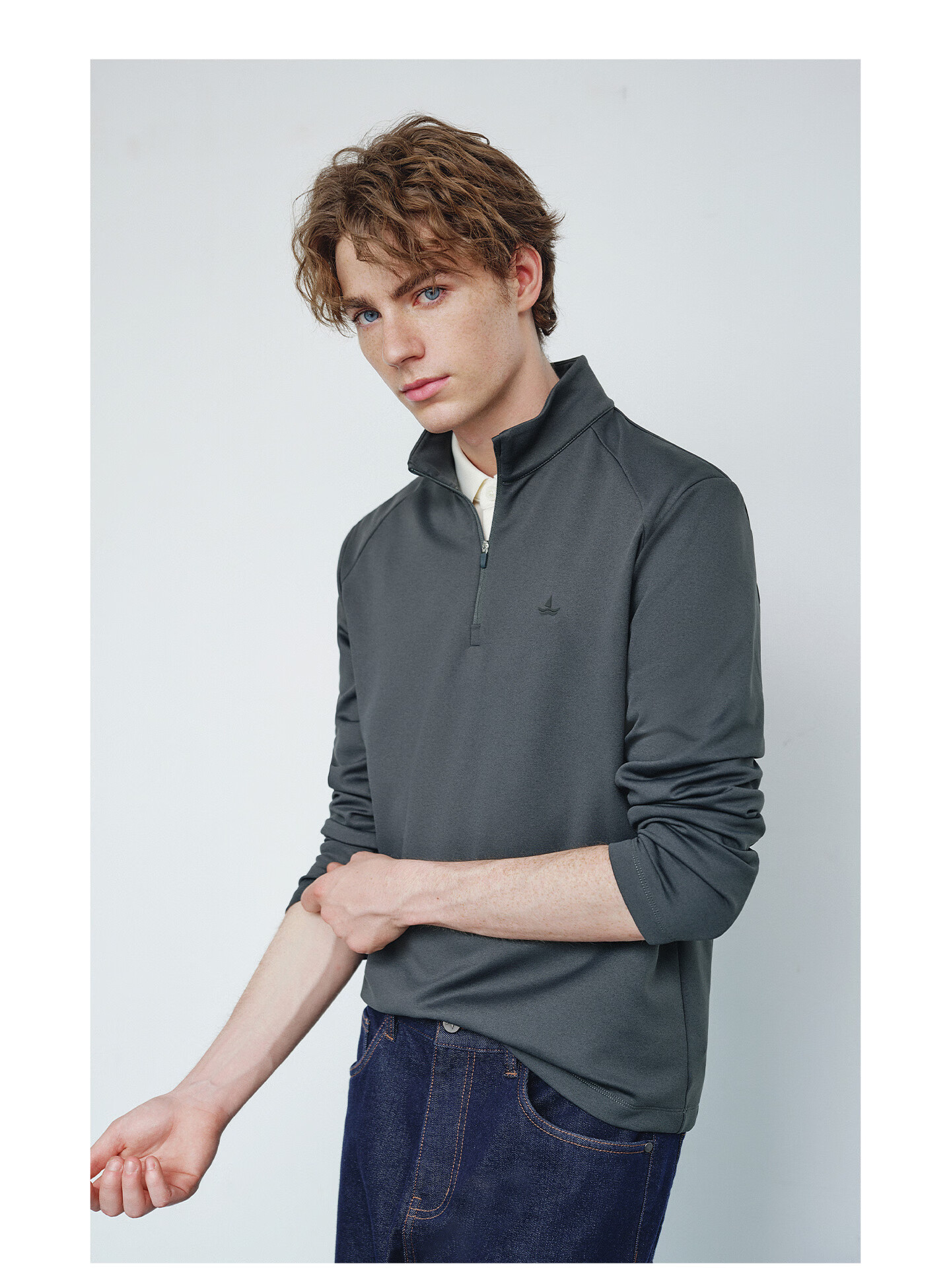 Navigare Celebrity-Inspired Small Sailboat Men's Half-Zip Brushed Casual Sweatshirt Inner Layer Top 1135845304 44
