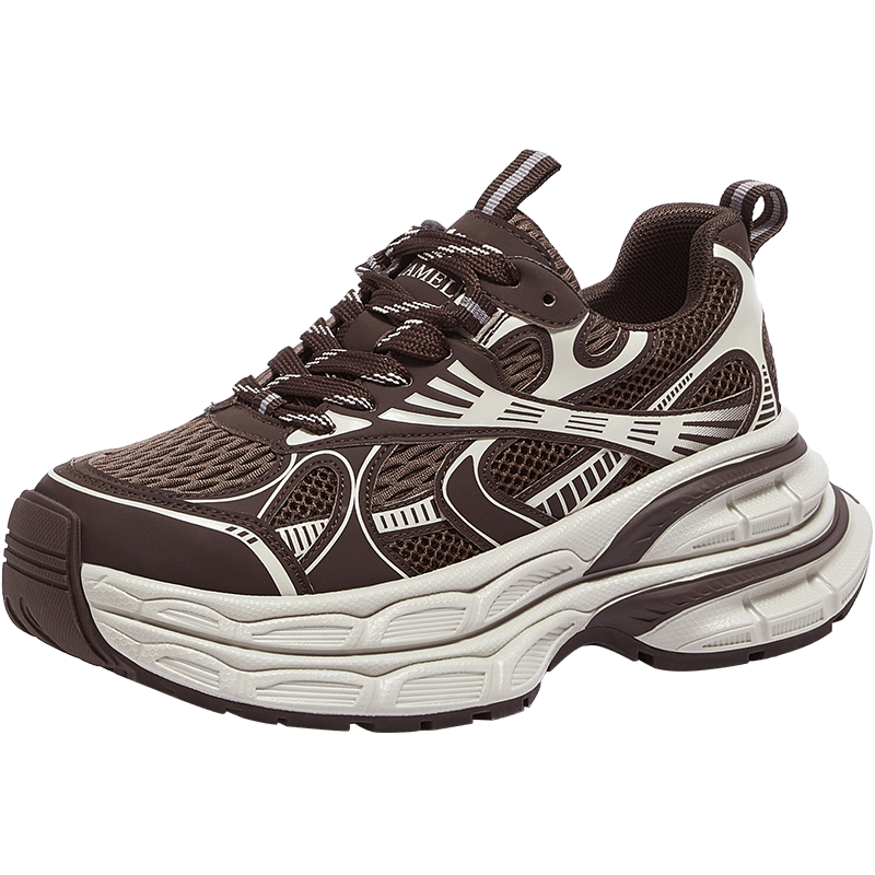 CAMEL Silver Moon Outdoor Retro Dad Shoes, Thick-Soled Casual Shoes, L24A283742, Coffee Color, Size 36