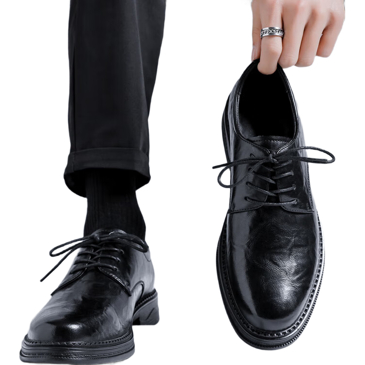 CALIFBULL Men's Black Leather Dress Shoes Spring Summer Breathable Business Soft Sole Casual Elevator Shoes Size 42