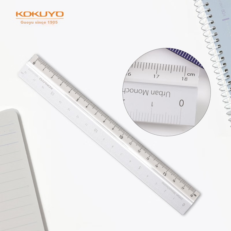 KOKUYO Urban Impression Student College Entrance Exam PC Aluminum Straight Ruler (18cm), 190×24×3.5mm, Silver, 1 Piece, WSG-CLUH18C