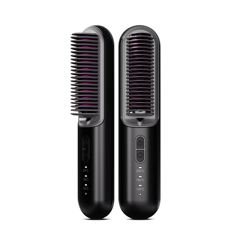 Jindao Wireless Straightening Brush with Negative Ions for Frizzy Hair Improvement, Flat Iron with Inner Curling, High Crown Volumizing Cornet, Rechargeable Model KD382S Black Portable Mid-Autumn Festival Gift Birthday Present