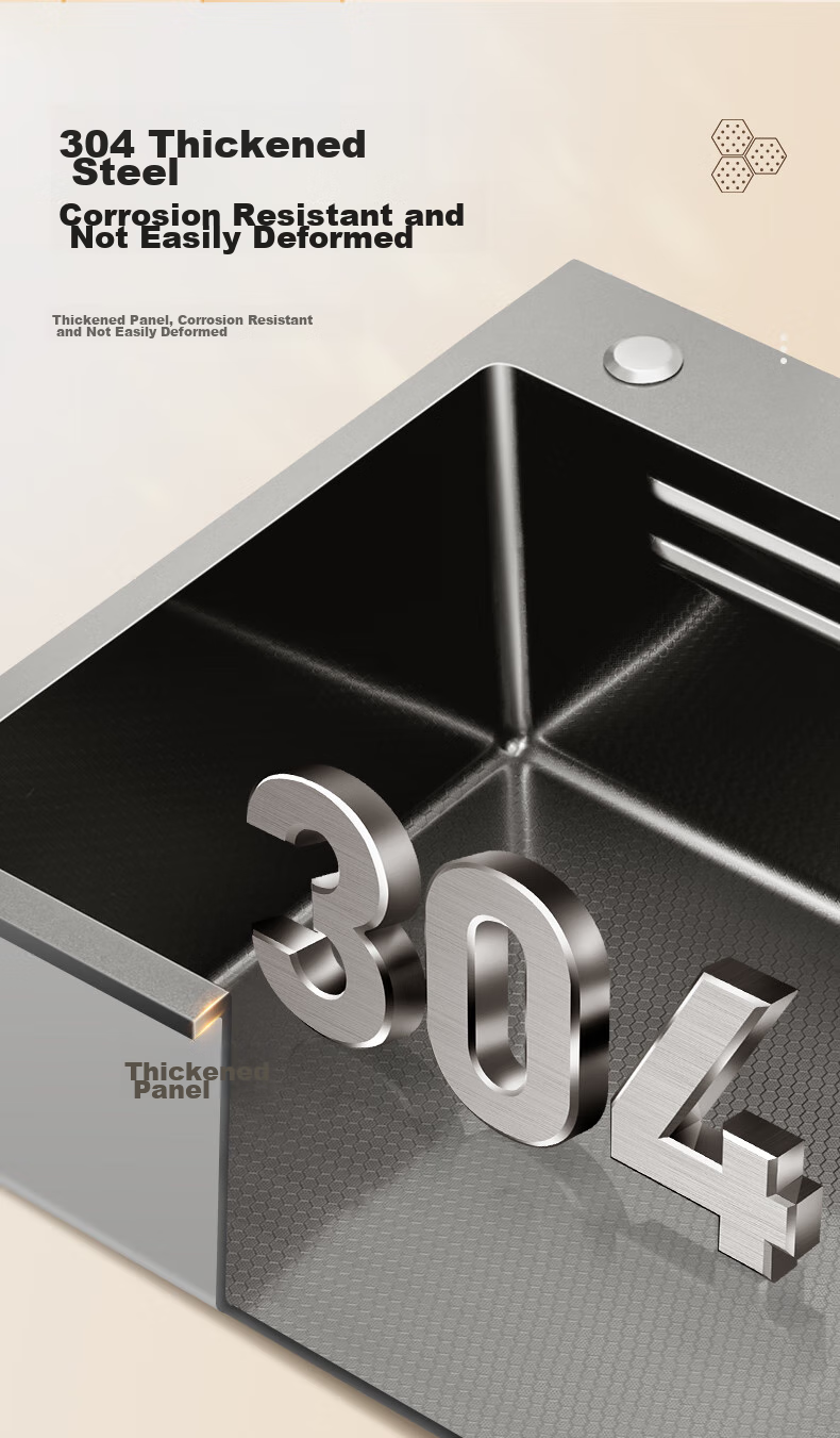 VATTI [Renovation Subsidy] Kitchen Sink, Large Single Bowl, Vegetable Washing Basin, Integrated Basin, 304 Stainless Steel Honeycomb Nano S5 11