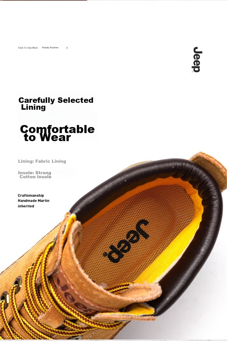 Jeep Martin Boots, Classic Retro Yellow Work Boots, Men's British Style Versatile Casual Fashionable Shoes 7